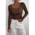 thumbnail image 3 of PRETTYGARDEN Remera Henley Mujer Manga Larga Marrón Talle Grande, 3 of 9