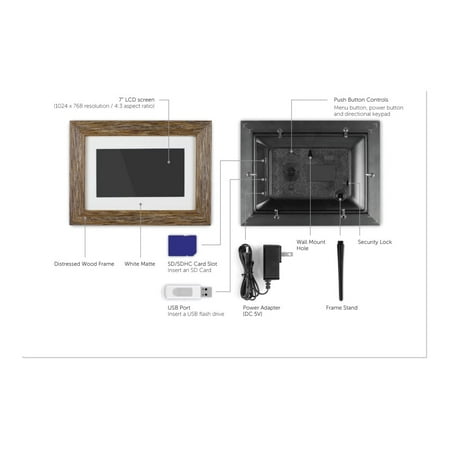 Aluratek 7" Distressed Wood Photo Frame - Wood