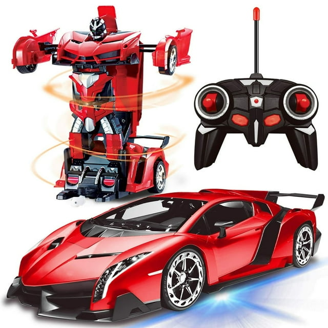 CNKOO Voiture Robot Télécommandée Transformable Jouet 2,4 GHz 1 18 Rechargeable Voiture de Course Cascade Rotative à 360° Jouets pour Enfants Garçons Filles Âge 8 9 10 11 Ans Jouet Cadeaux (Voiture de Police Bleue)