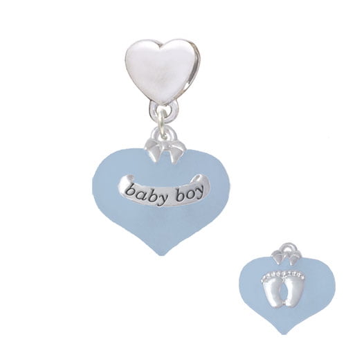 Baby Boy Blue Heart with Baby Feet - Heart Charm Bead