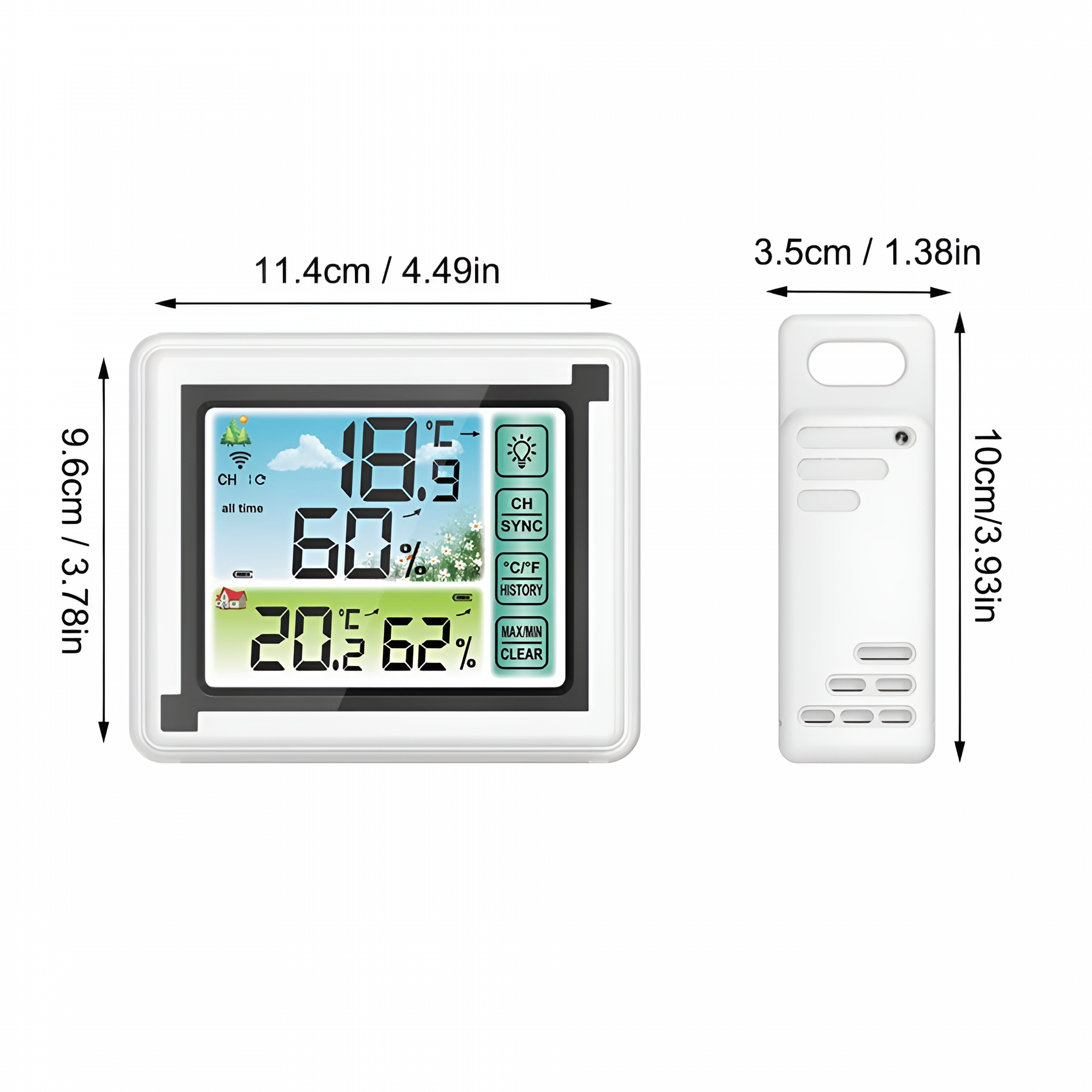 GJX Weather Station Clock Indoor Outdoor Wireless Thermometers Large Screen Display Touch Control Backlight Memory Function with 1 Waterproof Sensors