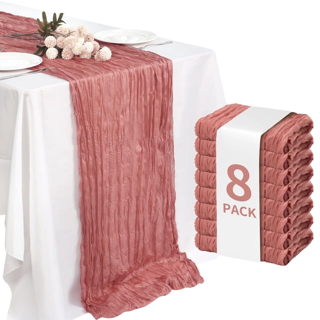 Fixwal Set de 8 Caminos de Mesa de Gasa Plisada Rosa Empolvado 89x305 cm