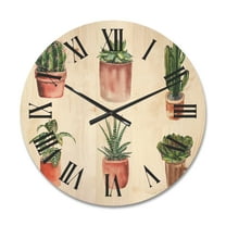 Designart 'Cactus and Succulents In A Clay Pot ' Traditional Wood Wall Clock