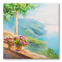 Designart ' House With Colorful Flowers Near The Sea V ' Nautical & Coastal Canvas Wall Art Print