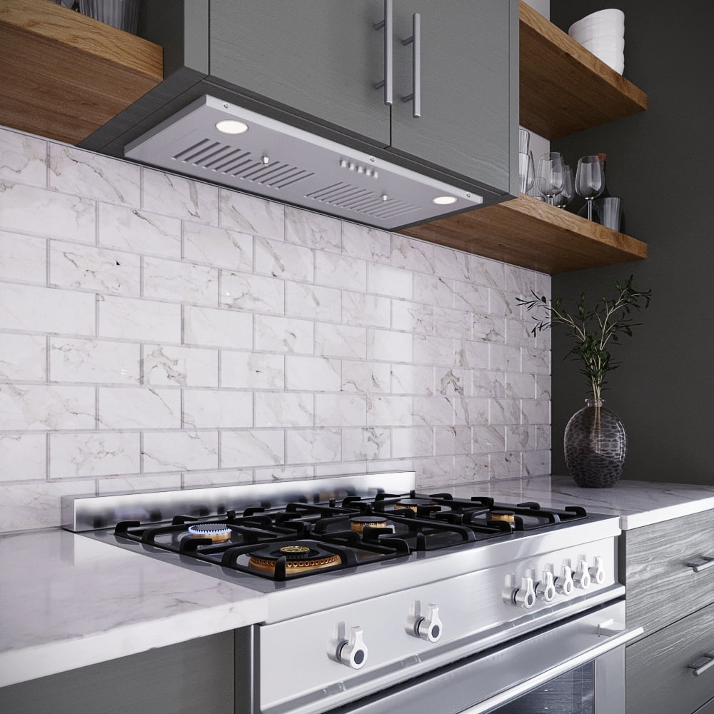 Streamline 28 in. Petroni Ducted Insert Range Hood in Brushed Stainless Steel with Baffle Filters, Push Button Control, LED Lights