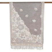 NOVICA Cotton blend shawl, 'Bloom Charm in Grey'