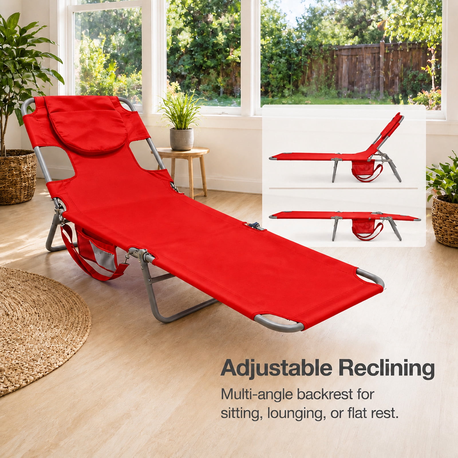 Alvantor Folding Lounge Chair 72"x22"Portable Reclining Lounger, Outdoor Relaxing Pool Tanning Chair, Lightweight Beach Recliner with Backpack Straps and Side Pockets