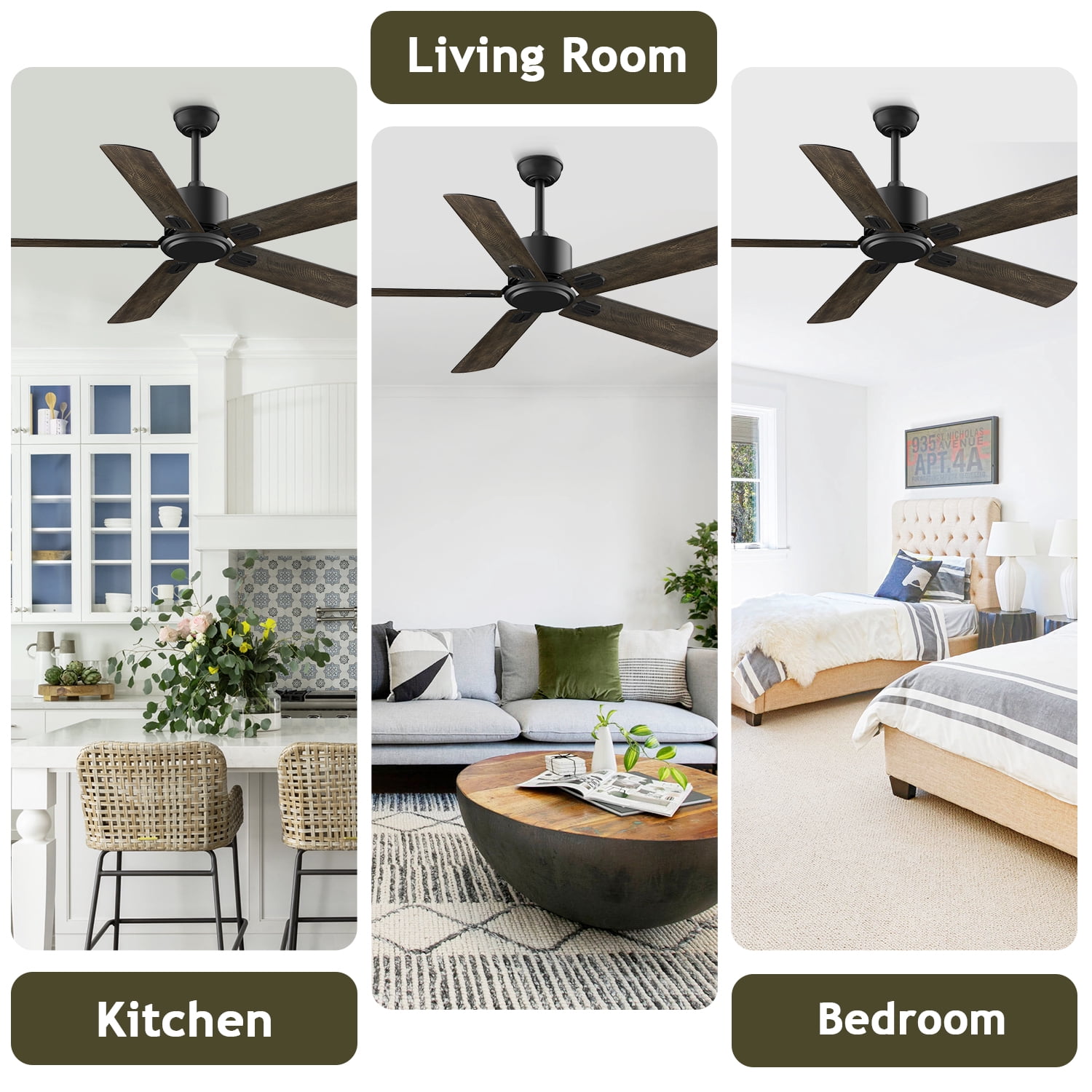 XAUJIX 52" Ceiling Fan with Remote Control No Light, 6 Speeds Reversible DC Motor Indoor Outdoor 5 Blades Modern Ceiling Fans for Patio Garage Kitchen Bedroom(Old Oak/Black)