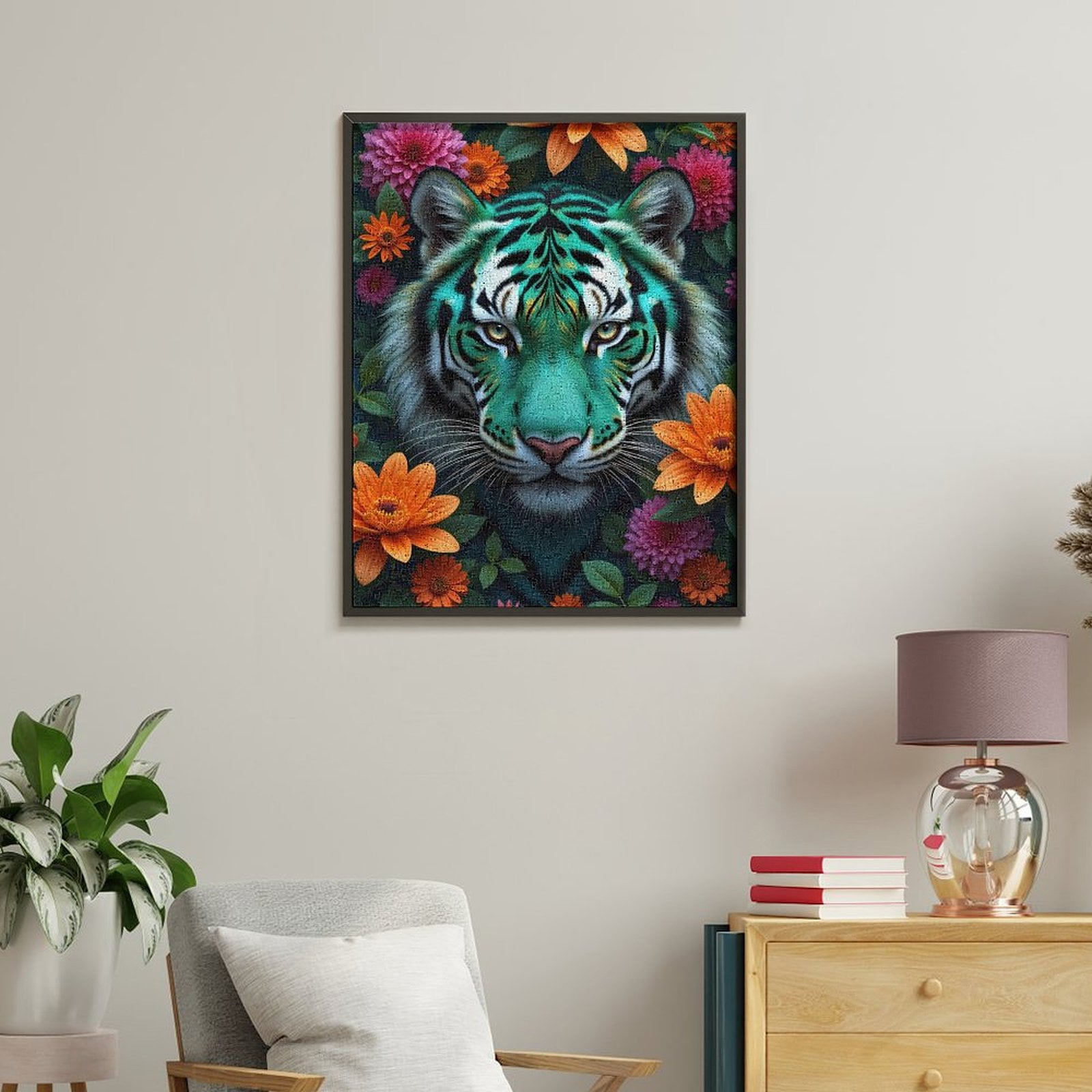 Paint By Numbers Kit for Adults Beginner - DIY Tiger Floral Fantasy Art Canvas Painting Kits for Adults, Frameless Paint By Number for Adults for Home Wall Decor 16x20 Inch