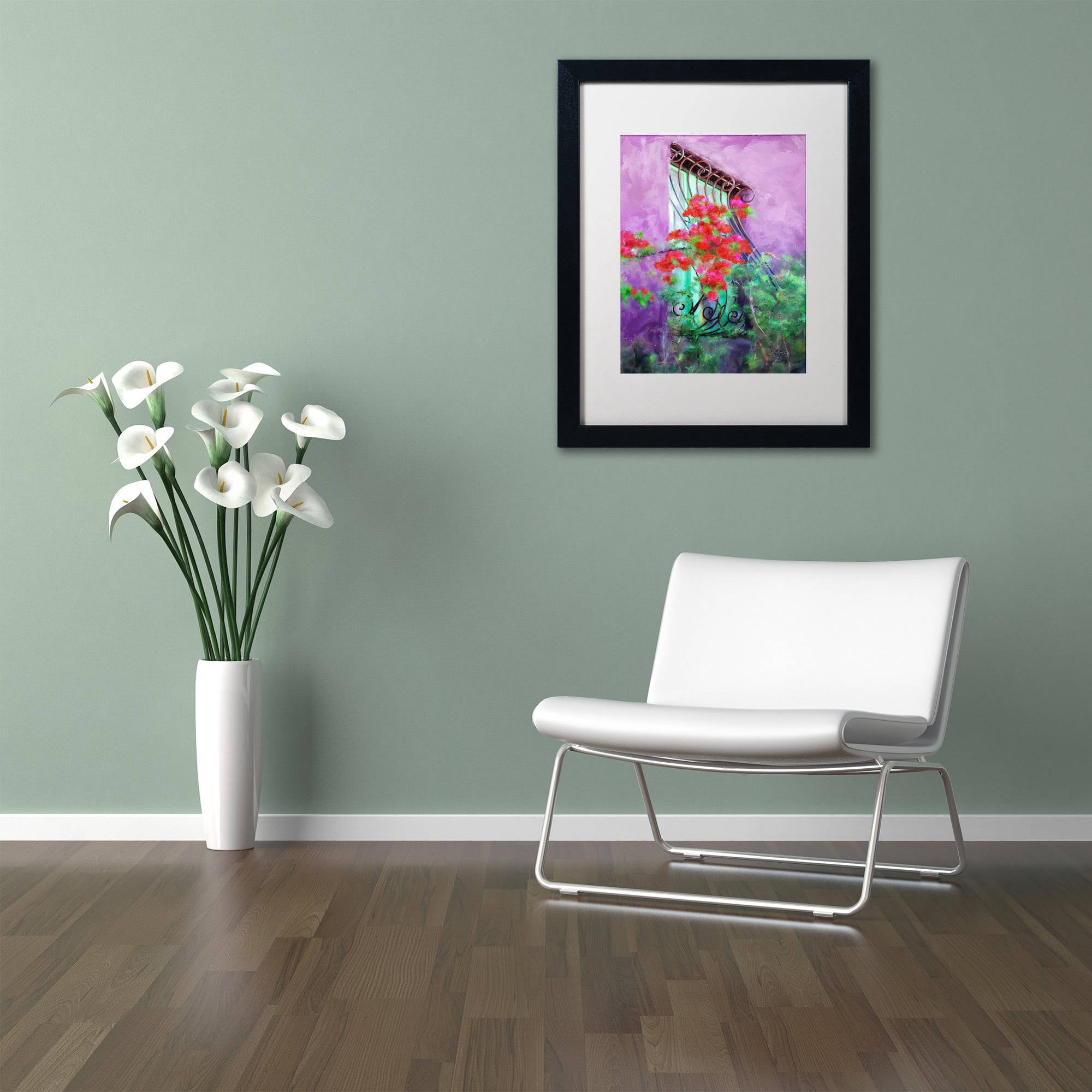 Trademark Fine Art "Painted Rose Covered Window" Canvas Art by Lois Bryan White Matte, Black Frame