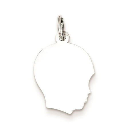 Boy Disc 18 Gauge Flat back Polished Charm Pendant Sterling Silver