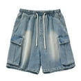 thumbnail image 4 of Jeans for Men Casual Elastic Waist Drawstring Wide Leg Cargo Baggy Denim with Side Large Pockets Loose Outdoor Streetwear Jorts Men Blue S, 4 of 4