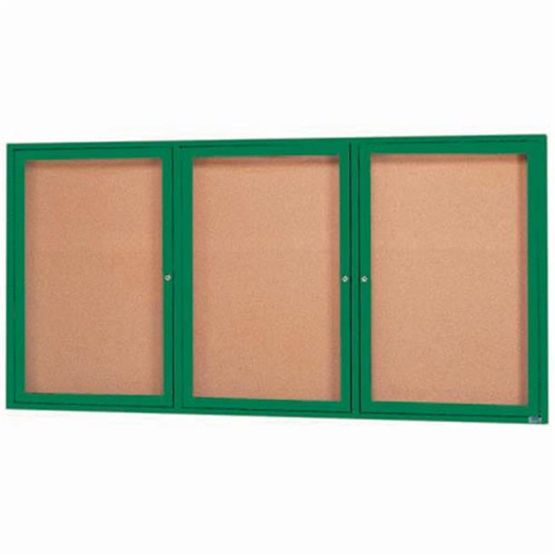 3Door Illuminated Enclosed Bulletin Board Green