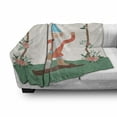 thumbnail image 3 of Gnome Soft Flannel Fleece Blanket, Funny Character in the Garden with Wooden Floral String Ornamental Design Print, Cozy Plush for Indoor and Outdoor Use, 50" x 70", Coral Jade Green, by Ambesonne, 3 of 6