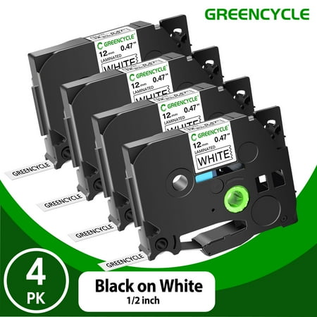 GREENCYCLE 4PK TZ-231 Compatible for Brother P-touch TZe-231 TZe231 TZ231 0.47'' 12mm Black on White Label Maker Tape