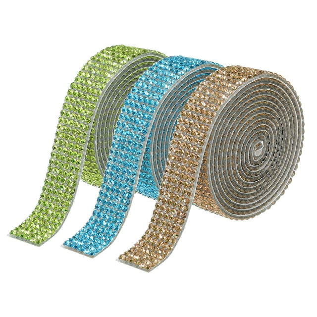 Unique Bargains 3Roll 1 Yard 8mm Self Adhesive Crystal Rhinestone Ribbon for Crafts Project, Lake Blue,Light Yellow,Light Green