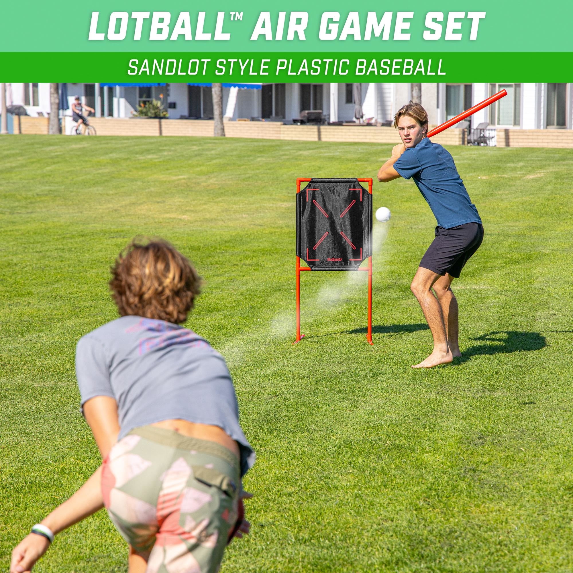 GoSports LotBall AIR Backyard Baseball Bat, Ball and Strike Zone Set - Plastic Baseball Game for Kids