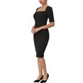 thumbnail image 4 of INSPIRE CHIC Robe Fourreau pour Femmes Col Carré Fermeture Éclair Manches Courtes Robe Crayon Midi S Noir, 4 of 6