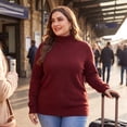 thumbnail image 3 of Agnes Orinda Women's Plus Size Pullover Sweaters Lightweight Long Sleeve Turtleneck Novelty Sweater Burgundy 1X, 3 of 9