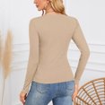 thumbnail image 6 of vigerkar Womens Long Sleeve Shirts V-Neck Rib Knit Slim Fit Tops Casual Stretch Basic Tee Going Out Top Fall Fashion (Khaki, M), 6 of 6