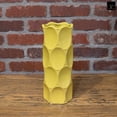 thumbnail image 4 of Gloss Finish Ceramic Round Cylinder Vase with Dimpled Texture – Modern Decorative Flower Vase for Living Room, Bedroom & Office- Yellow, 4 of 7