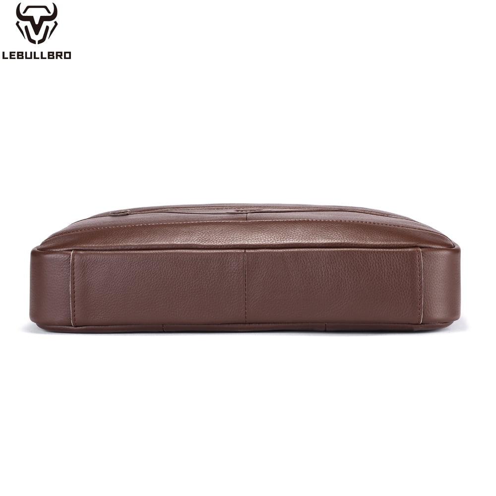 LEBULLBRO Mens Genuine Leather Briefcase Shoulder Messenger Bags Work Laptop Bag Coffee