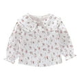 thumbnail image 2 of NAISIBABY Big Girls Long Sleeve Shirts, Cute Prints Ruffled Turndown Collar Casual Button Tops White, 2 of 3
