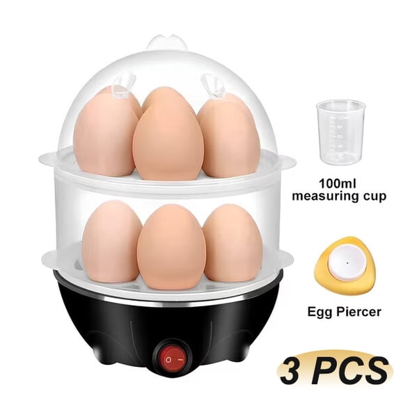 Easy Egg Cooker, 14 Egg Capacity 2-Tier Rapid Egg Boiler for Hard Boiled, Poached Eggs, Electric Egg Cooker Auto Shut Off Anti-dry Burn with Measuring Cup, Black