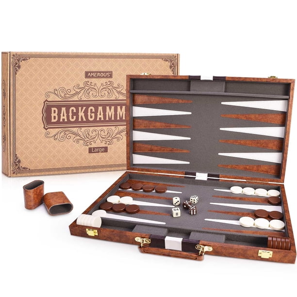 Set de backgammon AMEROUS Classic de 18 pulgadas con funda de piel
