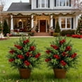 thumbnail image 7 of Artificial Cedar Topiary Ball Trees & Bushes With Red Berries, Uv Resistant Fake Plants With Ground Spike For Outdoor Indoor Christmas Front Door Porch Decorations 1 Set, 7 of 7