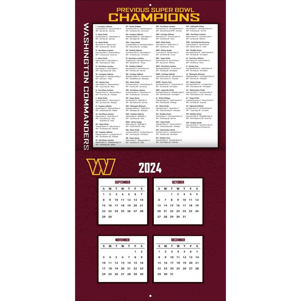 2025 12X12 TEAM WALL CALENDAR, WASHINGTON COMMANDERS