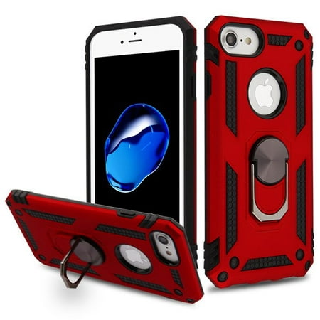 Apple iPhone 8, iPhone 7, iPhone 6/6s Phone Case Hybrid Durable 360 Degree Rotatable Ring Stand Holder Kickstand Fit Magnetic Car Mount Protective Case RED Cover for Apple iPhone 8 /7 / 6