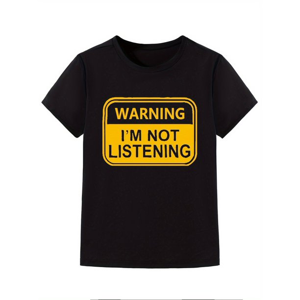 Boys' Royal Blue "WARNING I'M NOT LISTENING" Graphic Tee - Casual & Cool Cotton Short Sleeve Crew Neck T-Shirt for Summer