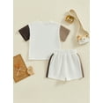 thumbnail image 5 of Musuos Baby Boys Shorts Set, 6 12 18 24M 3T Contrast Color Short Sleeve Letters Print T-shirt with Elastic Waist Shorts Summer Outfit, 5 of 10
