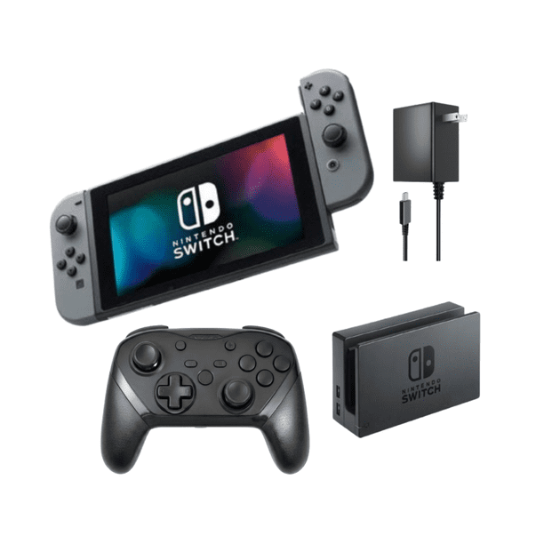 Nintendo Switch 32GB Gaming Console Bundle (Refurbished) - Includes Gray Joy-Cons plus RetroFam Switch Pro Controller