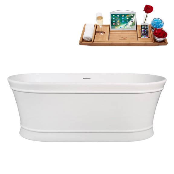 65" Streamline B-432-177-BGM Soaking Freestanding Tub and Tray With Internal Drain in Brushed GunMetal