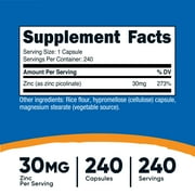 Nutricost Zinc Picolinate 30mg, 240 Capsules - Gluten Free and Non-GMO Supplement