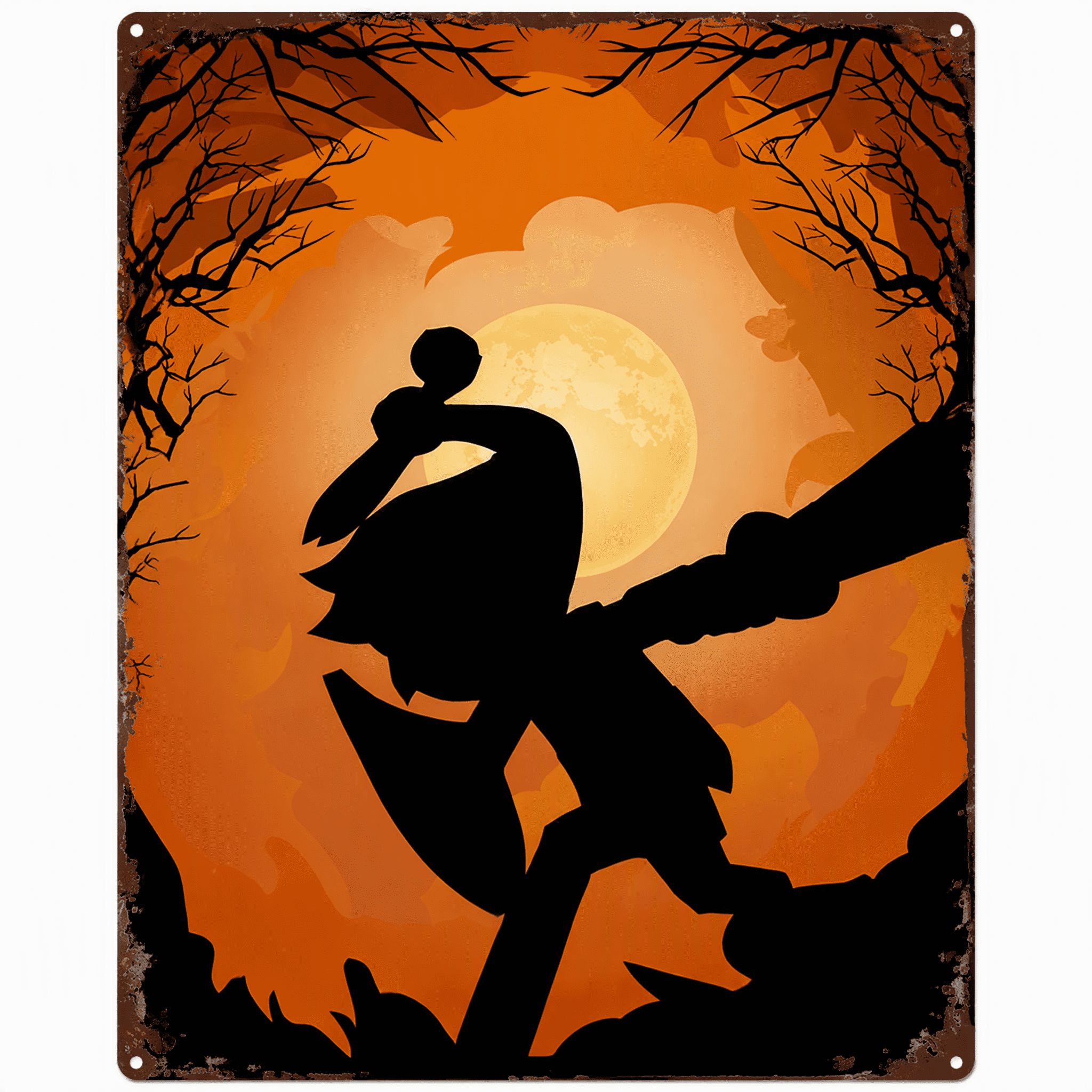 Halloween Link Silhouette Metal Sign 8x12 Inch, Sturdy 2D Flat Plaque, Spooky Wall Decor For Bedroom Bar Home Party, Single Piece