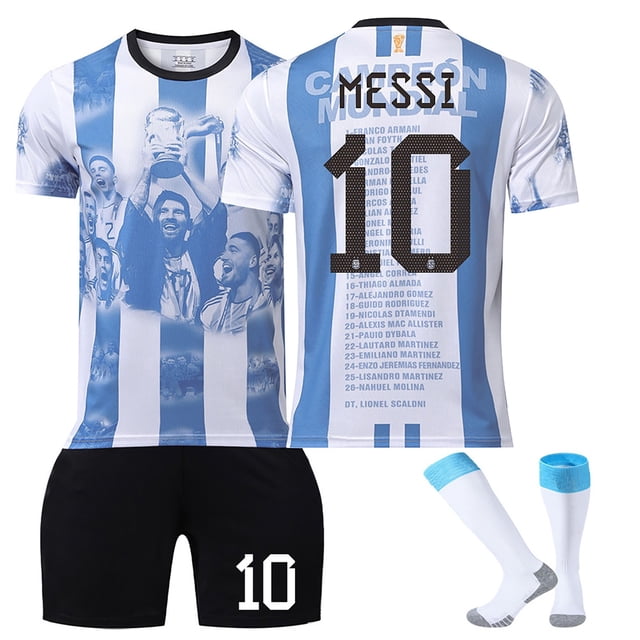 HIXOWIA 2324 argentino Camisetas de fútbol Conjuntos de tres piezas Campo de casa número 10 Messi Conjunto de camisetas, pantalones cortos y calcetines de fútbol Adults', 10/XXL
