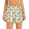 thumbnail image 2 of Xecao's Watercolor Bright Sunflowers for a double-layer running short for women, perfect for gym, tennis, and more, featuring a convenient pocket., 2 of 9