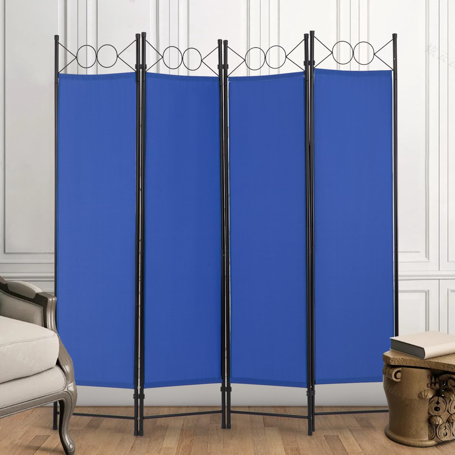 PayLessHere 4 Panel Room Divider 6 ft Steel for Home Office Bedroom, Blue