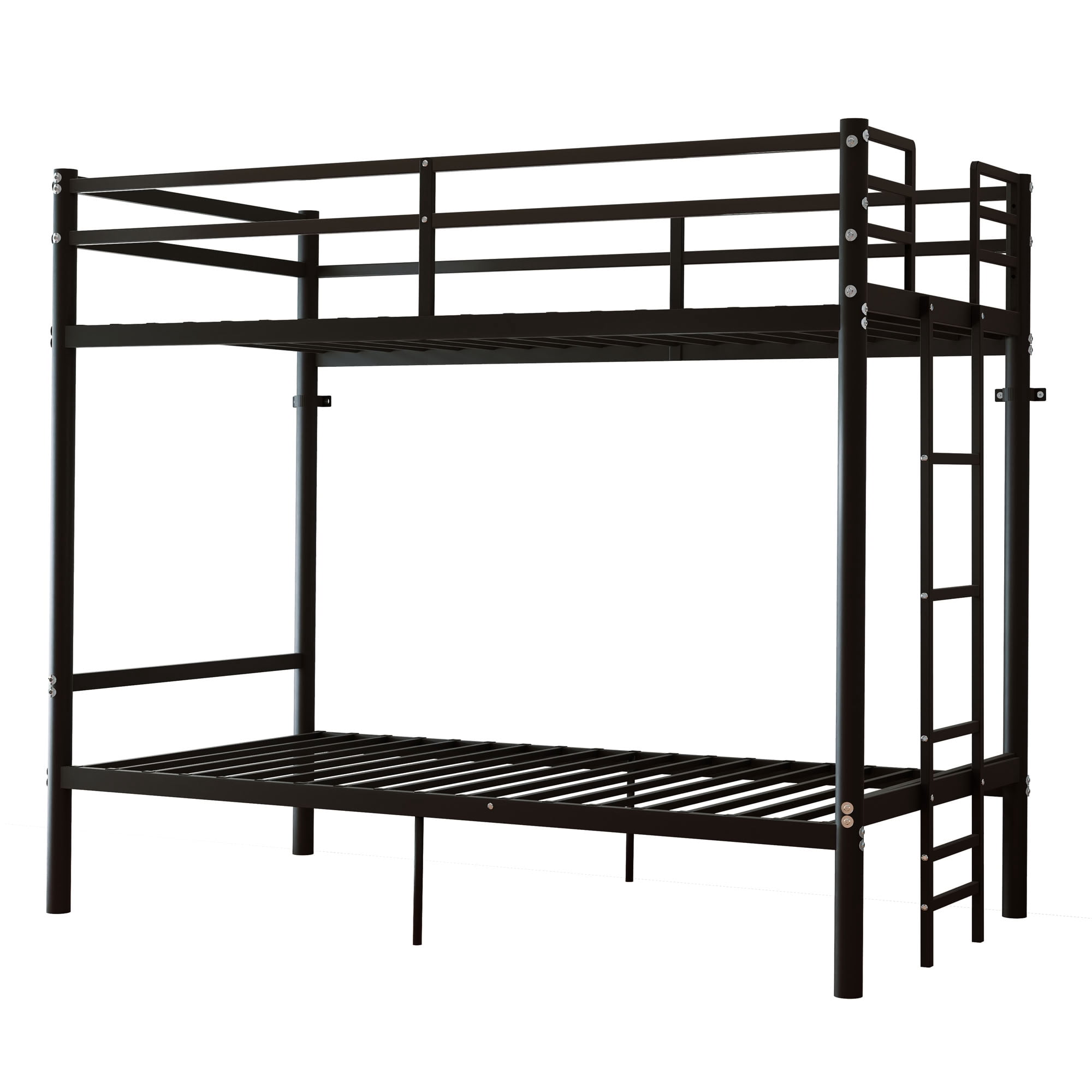 MAYEERTY Twin Over Twin Metal Bunk Bed, Heavy Duty 400 lbs Capacity Frame with Guardrail, Separable for Kids Adults Dorm, Black