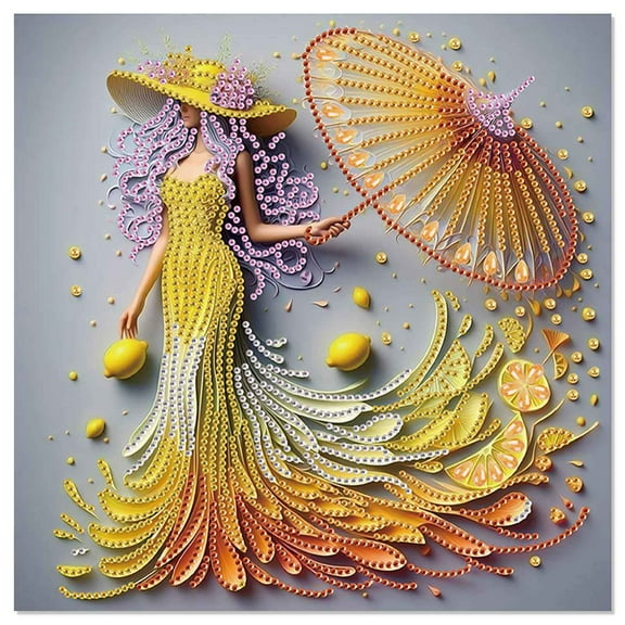 5D DIY Diamond Painting Kit Yellow Elegant Lady Special Shape Creative Diamond Craft Suitable for Home & Office Decor, Festive Gifts