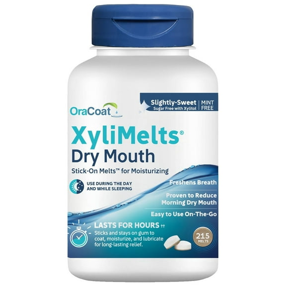 OraCoat® XyliMelts Dry Mouth Stick-on™ Melts Slightly Sweet with Xylitol, for Dry Mouth, Stimulates Saliva, Non-Acidic, Day and Night Use, Time Release for up to 8 Hours, 215 Count
