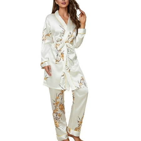

2pcs Set Casual Floral Print V neck PJ Pant Sets Long Sleeve Women s Pajama Sets (Women s)