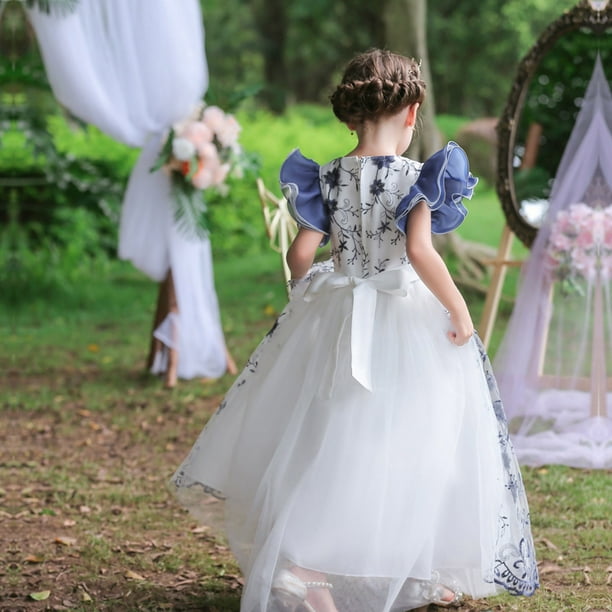Big Kid Fille Robe Bebe Robe de Noel Enfants Robes pour les Filles Anniversaire Long Elegant Manches Volantes Maille Princesse Fleur Fille Filles