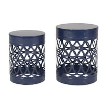 Navy Blue Outdoor Metal Side Table Set of 2 - Iron End Tables with Cutout Design for Patio, Garden & Living Room Five