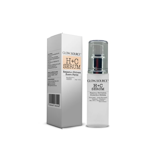 GLOW.SOURCE HC Serum. Suero Facial con vitamina C, Vitamina E, Ácido Hialurónico y Aloe Vera. (PUMP)