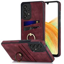 PU Leather Case for Samsung Galaxy A33 5G 6.4 Inch, Slim Fit Soft TPU Shockproof Drop Resistant Protective Case with Ring Holder Kickstand Card Slots Phone Cover for Samsung Galaxy A33 5G,Winered