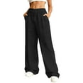 thumbnail image 3 of Women's Wide Leg Casual Lounge Pants Elastic Waist Drawstring Loose Trousers with Pockets, 3 of 6
